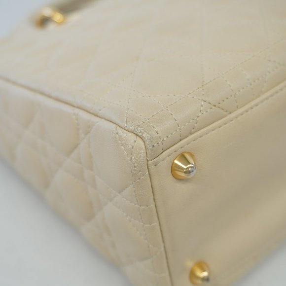 Auth Christian Dior Lady Dior Women's Leather Handbag Beige - Picture 12 of 13